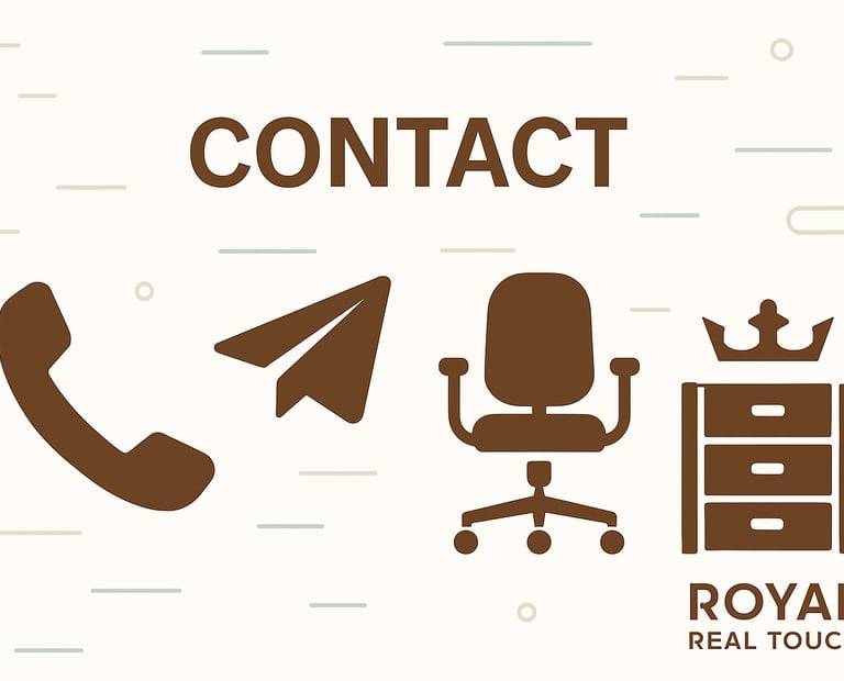 Royal Real Touch Office Furniture delivery and payment terms header with office furniture background