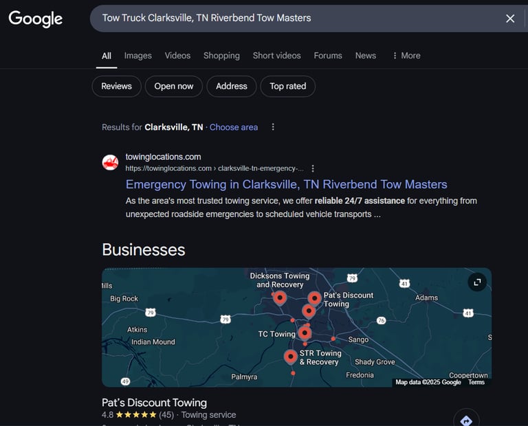 Towing SEO Google Ranking Results