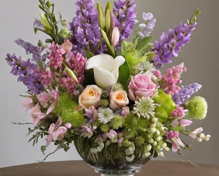 a vase with flowers in a vase on a table