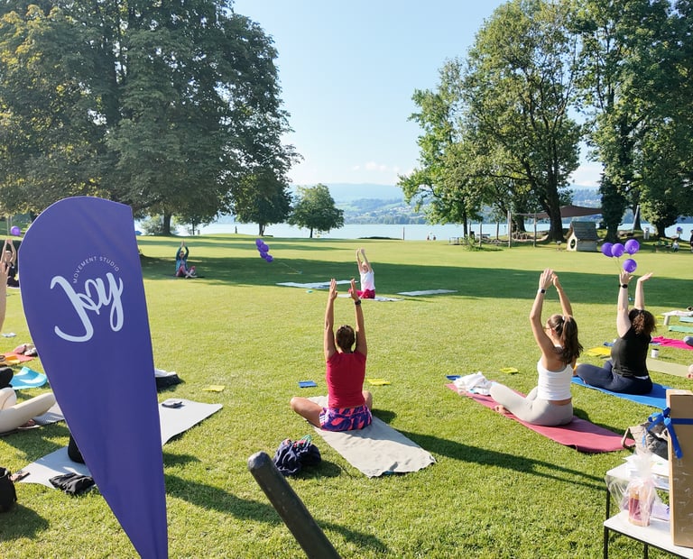 Outdoor barre and stretch class at Strandbad Dorfmeilen with Joy Movement Studio