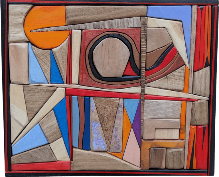 Tableau bois Solstice, relief coloré solaire, Fabrice Deshayes, atelier Kandfact
