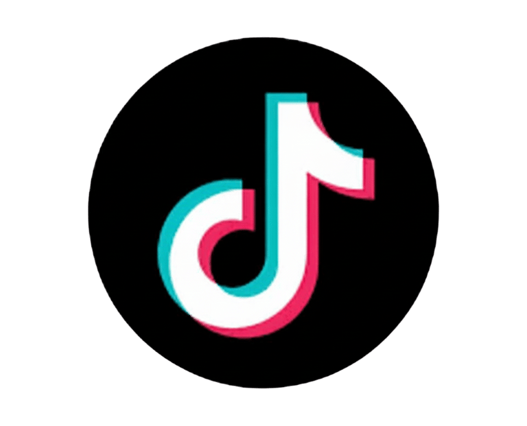 TikTok social media logo icon featuring a white musical note with red and blue accents on a black background.
