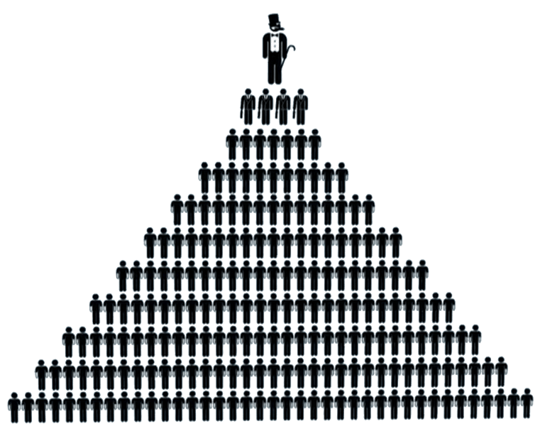 Iš žmogeliukų sudėliota piramidė vaizduojanti hierarchiją.