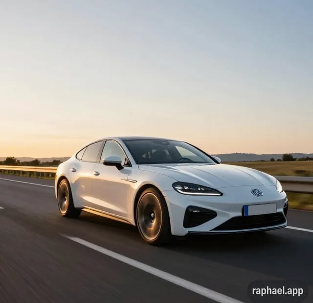 Voiture premium roulant sur une autoroute au lors d'un convoyage longue distance.