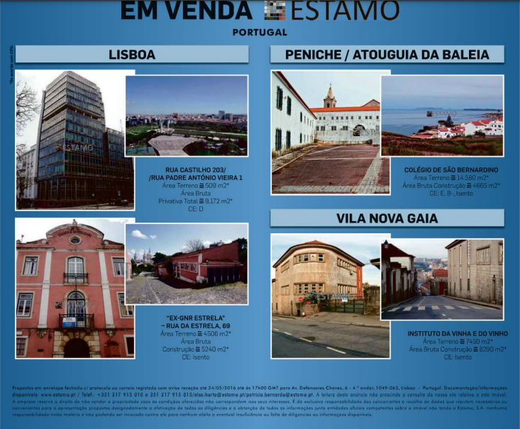 Anúncio de imóveis comercializados pela Estamo