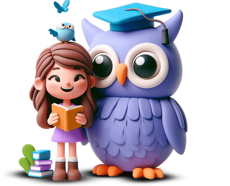 Aluno da Escola Multi Integral com uma Coruja Mascote da EMI