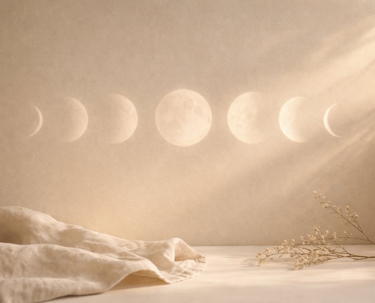 Fases de la luna en tonos cálidos, rituales lunares Mar de Luna