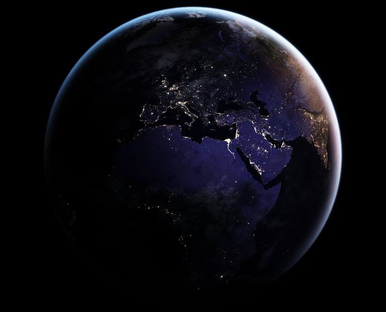 Image satellite de la Terre la nuit - Europe et Afrique