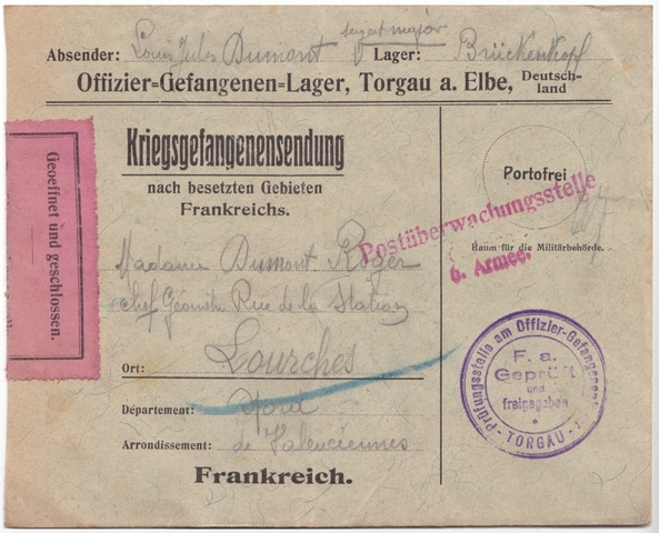 Kriegsgefangenensendung Postüberwachungsstelle 6. Armee