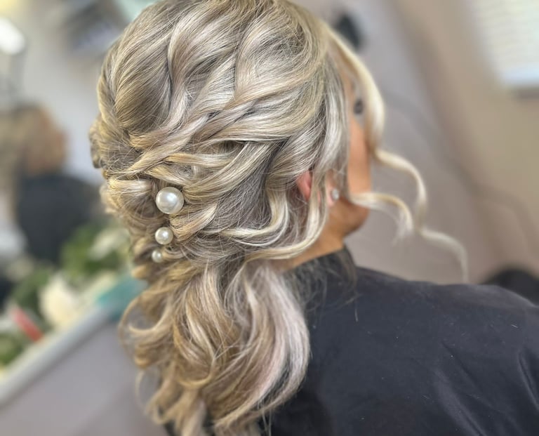 a women having her bridal hair done