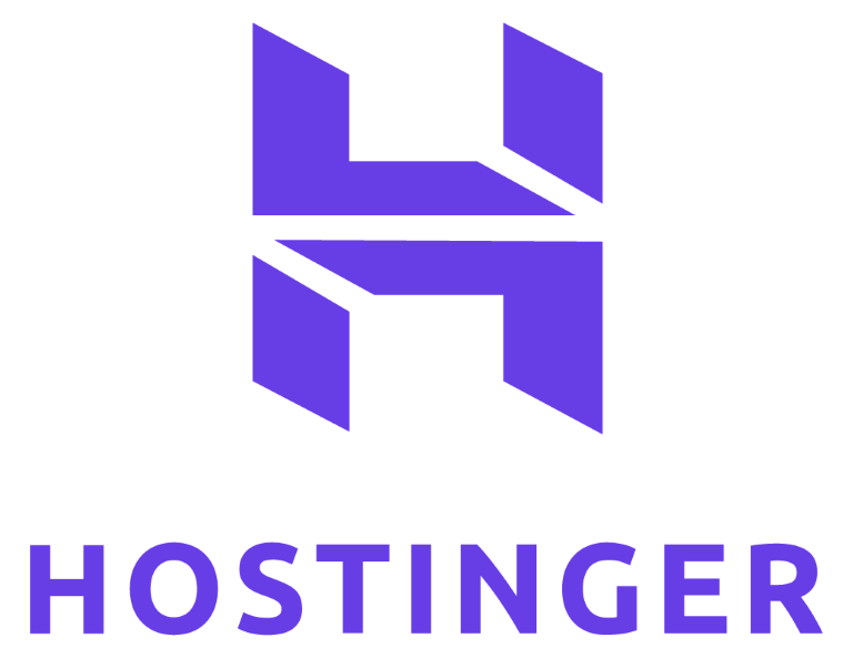 a purple and black logo with the word hostinger