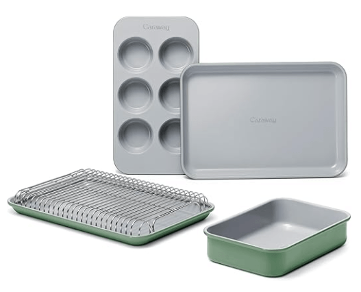 Caraway Home Mini Bakeware Set with PFAS-free ceramic coating and storage organizer