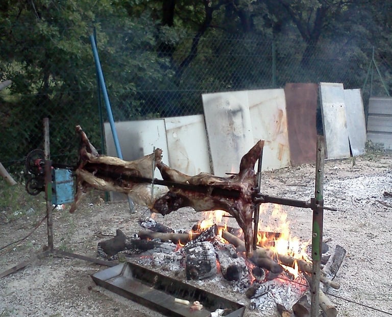 Spit roasting sanglier, St Etienne de Gou