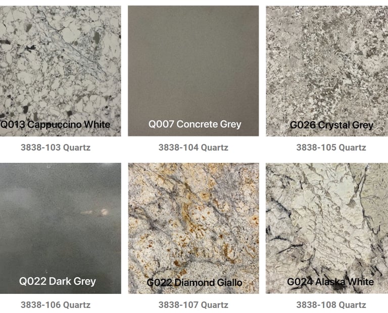 a group of four different types of granite countertops
