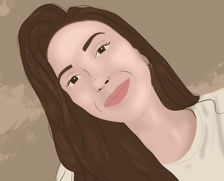Portrait de femme aux cheveux longs et t-shirt beige