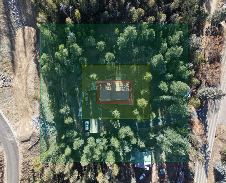 Drone image of a property in Evergreen, Colorado with ignition zones