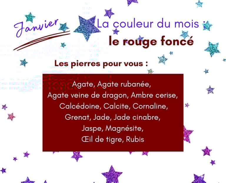 Les pierres rouge foncé de janvier Les Couleurs de Lo