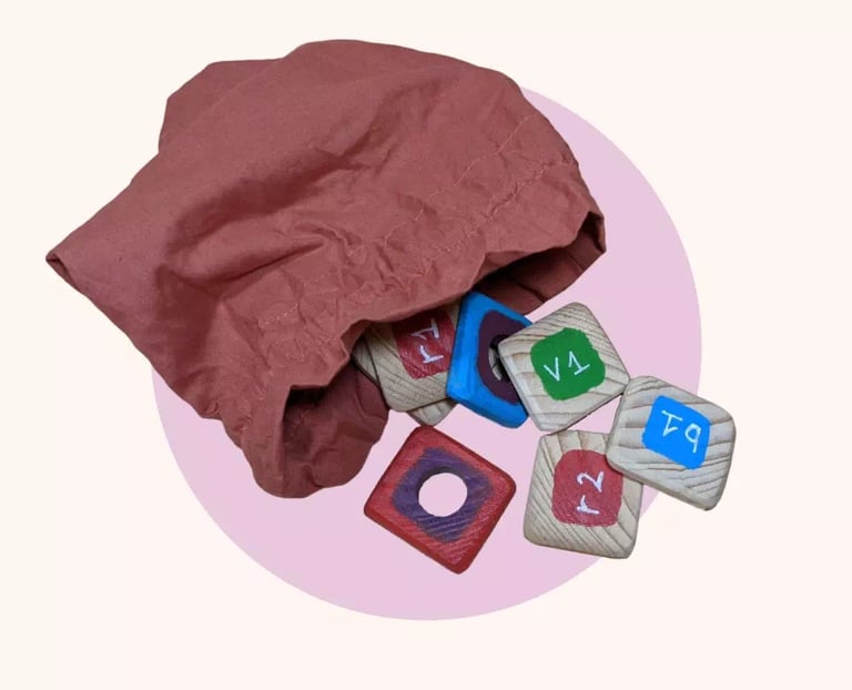 sachet contenant des jetons pour tirer au sort l'énigme à résoudre