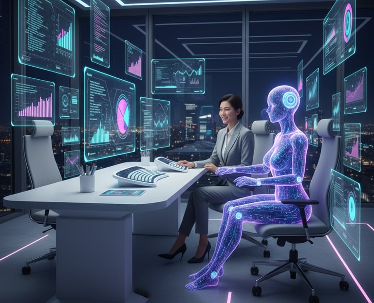 AI assistant automating business tasks alongside human professional — HermetixAI course image.