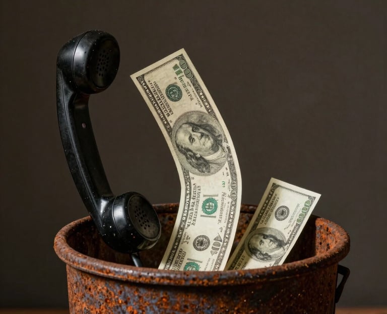 An illustration showing a leaking faucet shaped like a phone, with dollar bills dripping out.