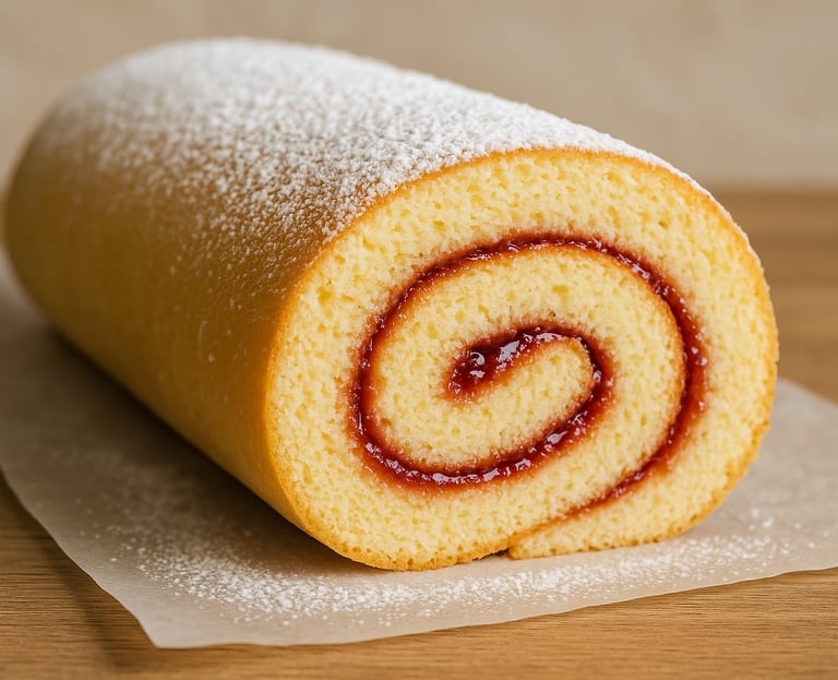 a roll with a swirly pastry on top of a table
