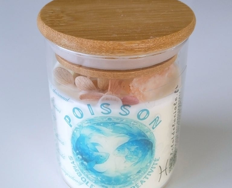 Pisces zodiac sign candle with decan stone