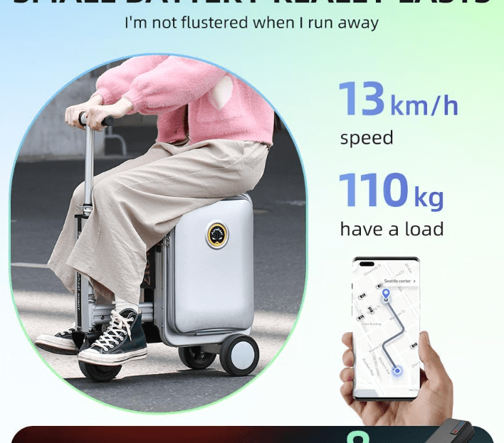 person riding Smart luggage security features
