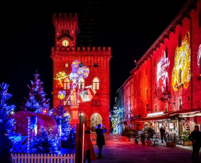 Christmas lights and decorations in Piazza della Libertà, San Marino