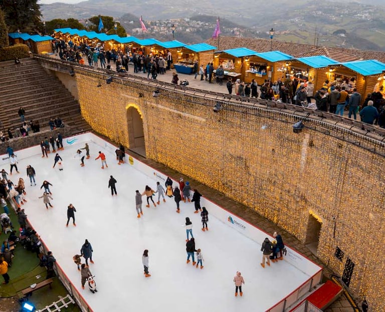 Ice skating rink set up in Cava dei Balestrieri during San Marino’s Christmas Market