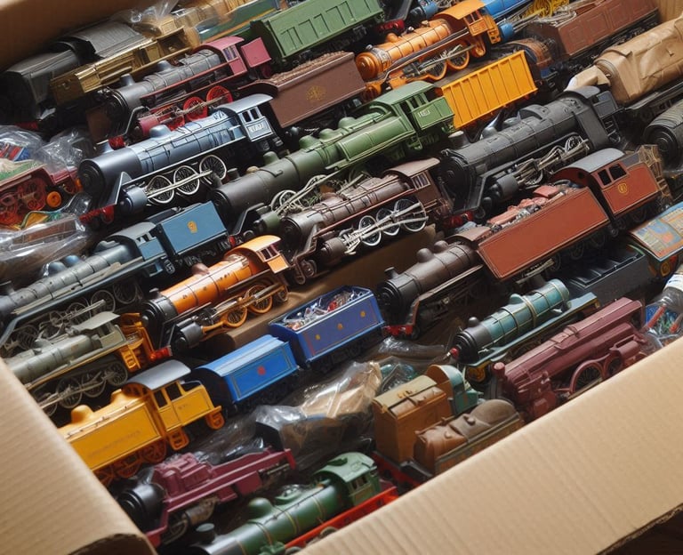 Box of model train donations