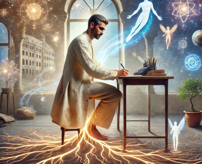 a man sitting at a desk with a laptop and a cat