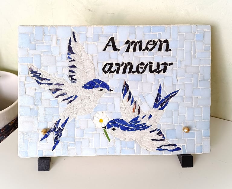 Plaque funéraire en mosaique, réalisé sur commande, envoi, personnalisé, Sepulture 49