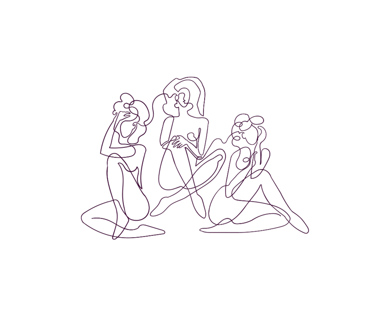line drawing of women gathering representing group yoga classes