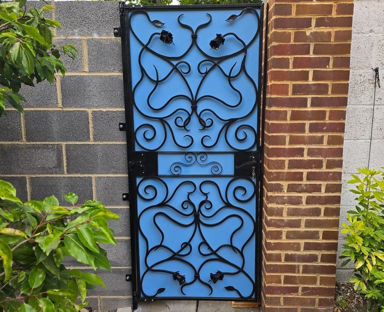 sky blue forged steel privacy gate hand made