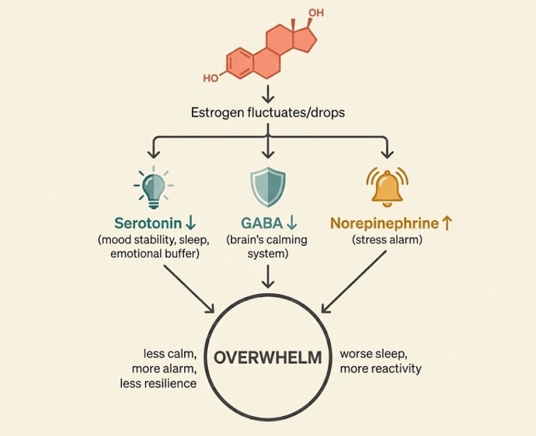 how estrogen decline during perimenopause disrupts serotonin, GABA, and norepinephrine