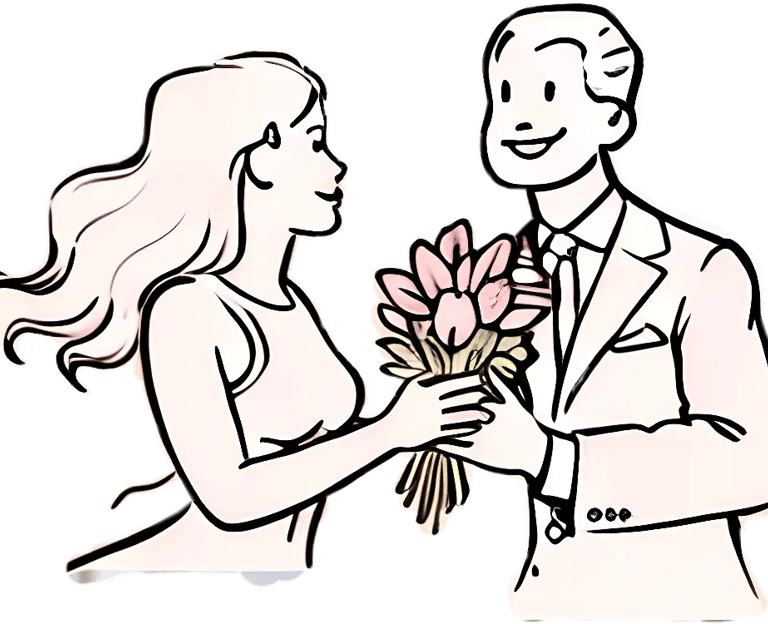 a sugar baby and her sugar daddy holding flowers