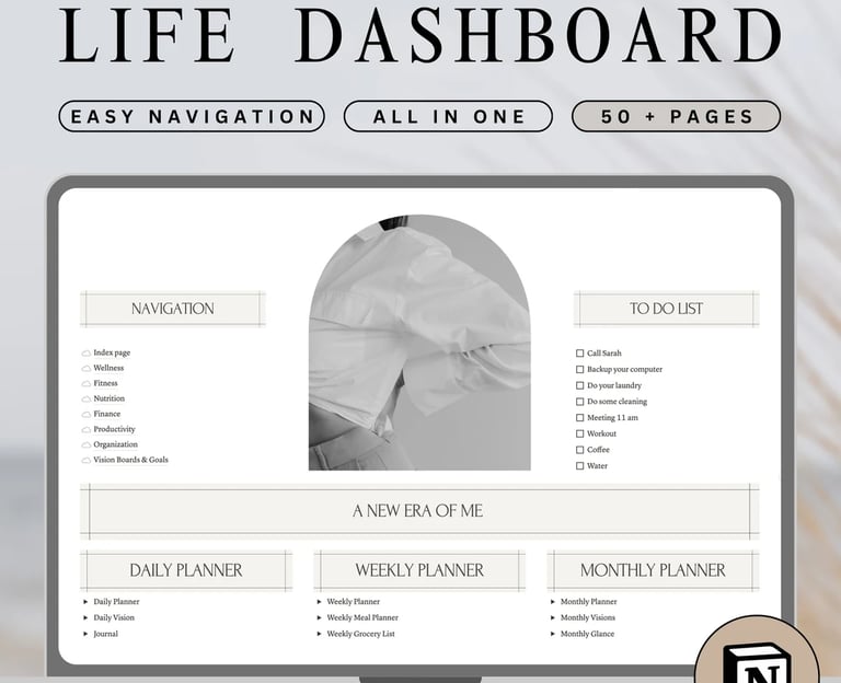 Notion planner 2025-2026, Notion template, dashbord