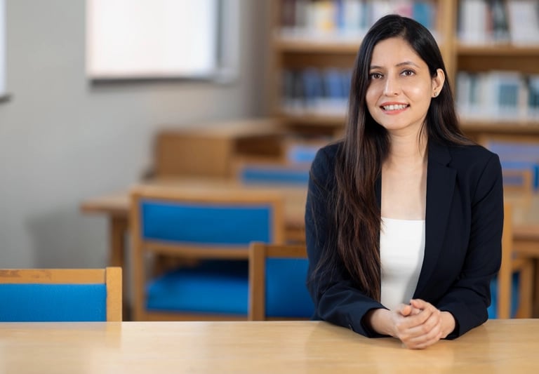 Dr Anam in black suit in library