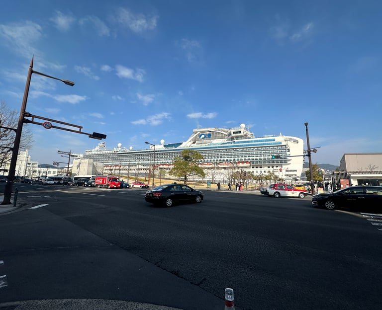 Cruise ship docked at Matsugae International Terminal in Nagasaki