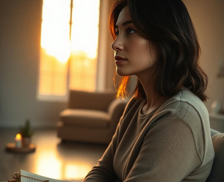 a woman sitting on a couch reading a book