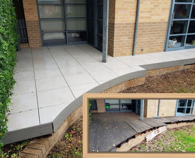timber deck replaced with a raised tile deck.