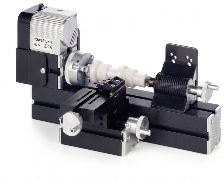 Student turning a custom wooden pen body on a heavy-duty lathe.