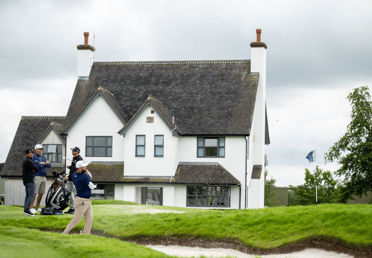 Jon Rahm takes a swing during his practice round ahead of LIV Golf UK.