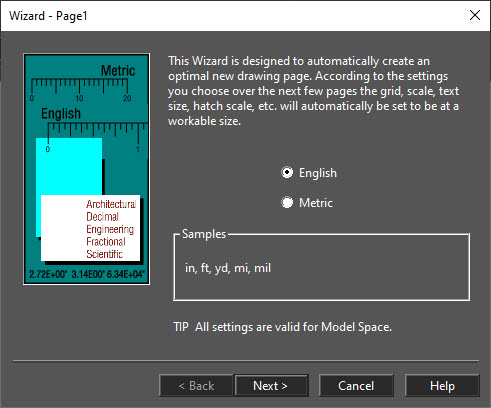 page setup wizard in xcad