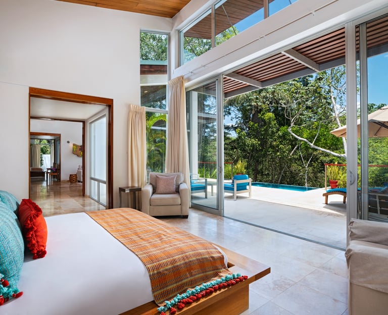 Bedroom over looking the pool in a villa in Belize