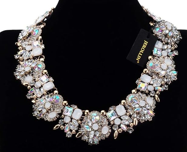 Prom Look Idea Retro Crystal Rhinestone Statement Necklace, Vintage Chunky Chain Choker Collar Bib Statement Necklace Fashion