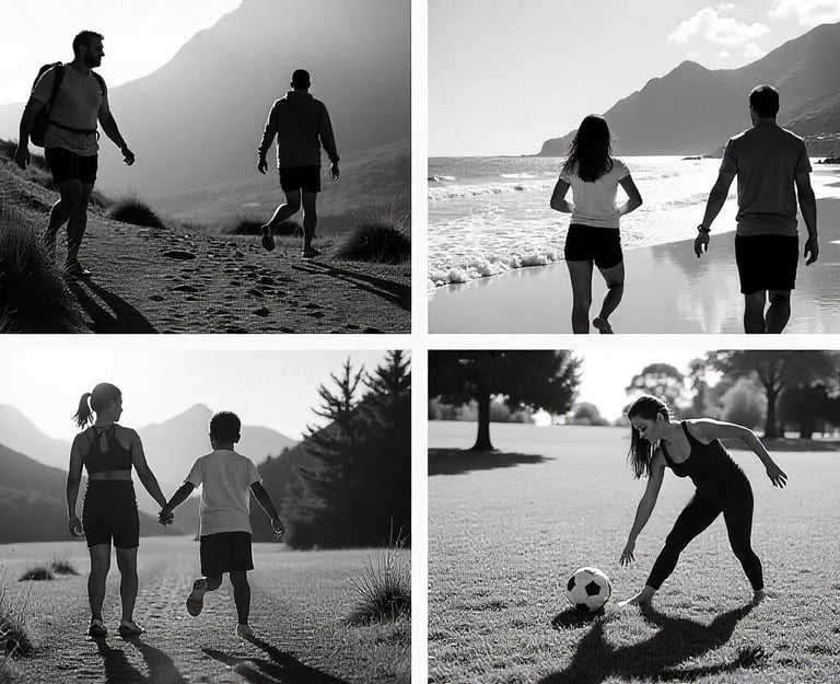 Montage of enjoyable physical activities for weight loss