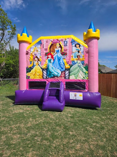 Disney princess bounce house rental in Oklahoma city backyard