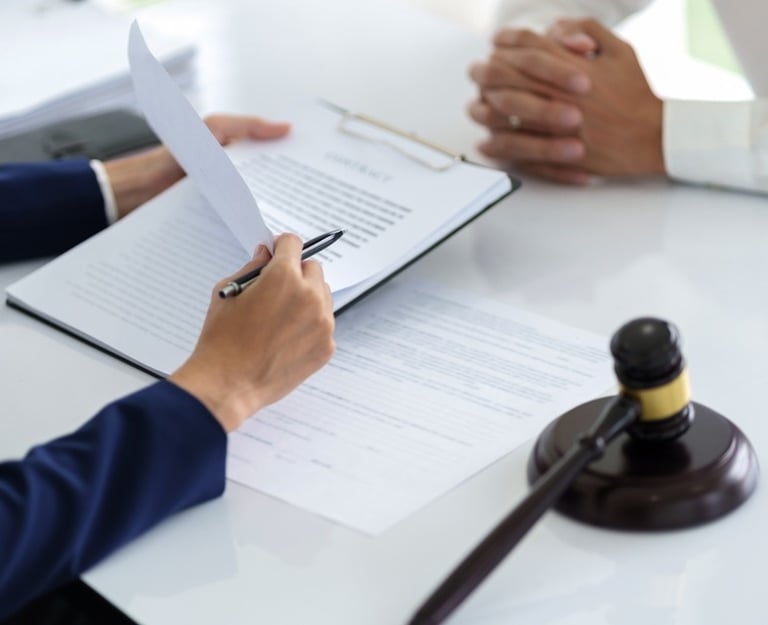 defense lawyer reviewing files