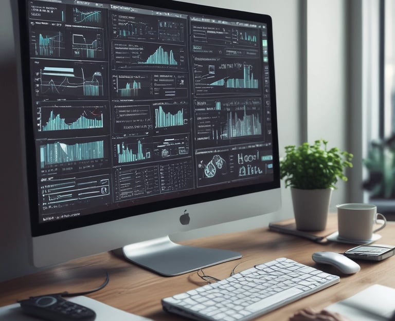 A sleek digital dashboard showing automation workflows with neon blue highlights.